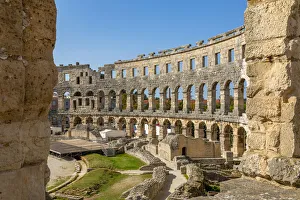 Amphitheatre Prints: View of the Roman Amphitheatre against blue sky, Pula, Istria County, Croatia, Adriatic