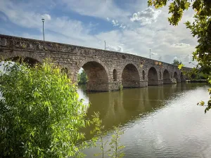 Riverside Prints: View of Roman bridge crossing Guadiana River in Merida