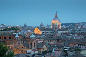 Domes Prints: View over Rome from Villa Borghese, Rome, Lazio, Italy, Europe
