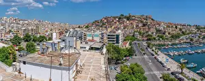 Thrace Prints: View over roofs of Aqueduct and Kavala Fortress and port from elevated position