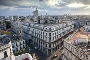 Traditionally Cuban Prints: View over rooftops of Havana during late afternoon towards The Capitolio from the roof of the Bacardi Building