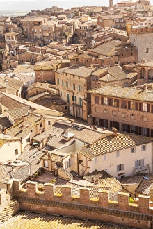 Siena Prints: The view over the rooftops of Siena from Torre del Mangia