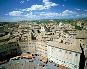 View over rooftops from the Torre Mangia in Piazza del Campo