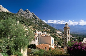 Balagne Prints: View across rooftops of the village of Lumio, Balagne, Corsica, France, Europe