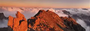 Roque De Los Muchachos Prints: View from Roque de los Muchachos into Caldera de Taburiente at sunset, Parque Nacional