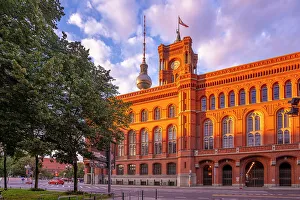 High Rises Prints: View of Rotes Rathaus (Town Hall) at sunset, Nikolai District, Berlin, Germany, Europe