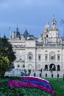 18th Century Gallery: View of The Royal Horseguards, and colorful flowerbed, London, England, United Kingdom