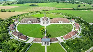 Significance Prints: View of the Royal Saltworks at Arc-et-Senans from above showcasing its architecture and surrounding landscape in France