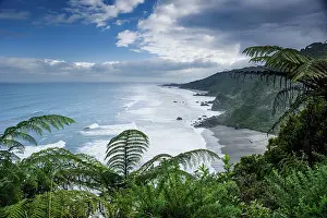Zealand Prints: View of rugged cliffs and coastline near Kahurangi National Park on the West Coast of South Island