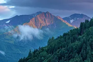 Hour Prints: View of rugged mountains from Zell am See during golden hour