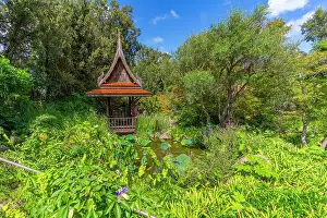 Historical Site Prints: View of Sala Thai in tropical flora in Giardini la Mortella Botanical Gardens