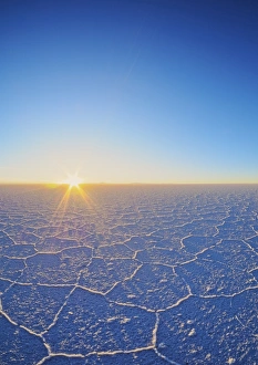 View of the Salar de Uyuni, the largest salt flat in the world, at sunrise, Daniel Campos Province
