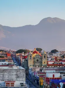 Oaxaca Prints: View towards the San Felipe Neri Church at sunrise, Oaxaca de Juarez, Oaxaca State, Mexico