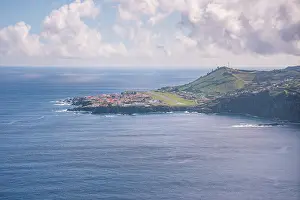 Azores Prints: View of Santa Cruz das Flores on Flores Island overlooking the Atlantic Ocean in Portugal at a sunny day