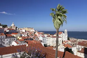 Typically Portuguese Prints: View from Santa Luzia viewpoint over Alfama district to Tejo River, Lisbon, Portugal
