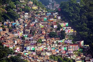 View From Above Prints: View of the Santa Marta favela (slum community) showing the funicular railway