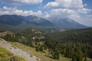 View over the Sawtooth National Forest north of Sun Valley, Idaho, United States of America, North America