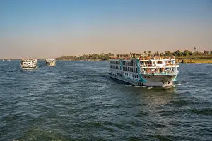 Cruise Prints: View of scenery and cruise boat from cruise boat near Armant on the Nile River