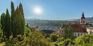 Black Prints: View from Schlossberg Mountain showing Stiftskirche Church in Baden-Baden