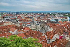 Streets Prints: View from Schlossberg showing historic rooftops of Graz