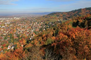 Settlement Prints: View from Schlossberg Tower to city, Freiburg, Baden-Wurttemberg, Germany, Europe