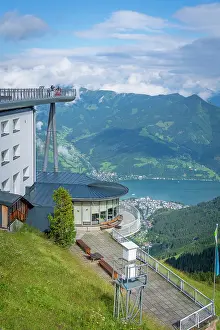 Salzburg Prints: View from Schmittenhohebahn top station at 2000m with sights of Zell am See on a sunny day in Salzburg