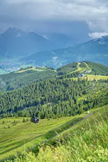 Recreational Prints: View from Schmittenhohebahn top station shows mountains and Kaprun
