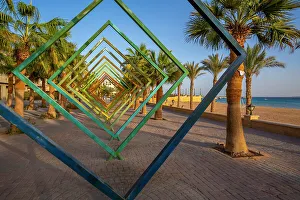 Old Towns Prints: View of sculpture on the Corniche in Sahl Hasheesh Old Town
