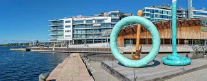 Art Installation Prints: View of sculptures at Tjuvholmen bystrand beach