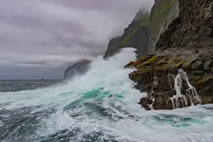 Stormy Prints: View of the sea cliffs just outside of Westmanna on the west side of Streymoy Island in the Faroe Islands