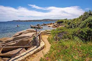 View of sea and coast towards La Maddalena from near Porto Rafael, Sardinia, Italy, Mediterranean, Europe