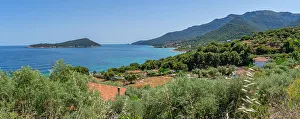 Blue Water Prints: View of sea and coastline at Koinyra, Thassos, Aegean Sea, Greek Islands, Greece, Europe