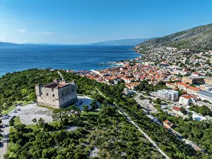 Guard Prints: View of Senj Croatia with coastal landscape and historic fort on a clear day