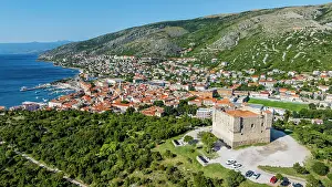 Maritime Prints: View of Senj Croatia from above showing the town and surrounding hills next to the sea