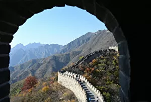 14th Century Gallery: View through sentry post window, Great Wall of China, built 1368, Mutianyu section