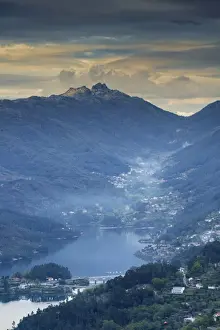 Minho Prints: View of the Serra do Geres mountains, terraced fields and the Rio Homem (Homem River)