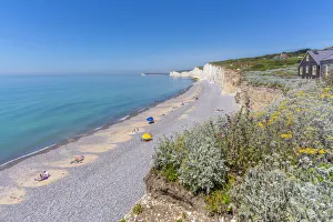 Seven Sisters Prints: View of Seven Sisters Chalk Cliffs from Birling Gap, South Downs National Park