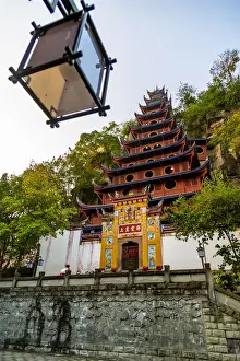 View of Shi Baozhai Pagoda on Yangtze River near Wanzhou, Chongqing, People s