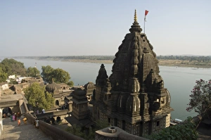 View of the Shiva Temple with the Narmada river in background View of the Shiva Temple with the Narmada river in background