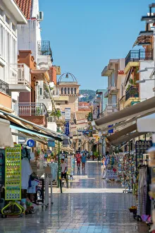 Pedestrians Prints: View of shopping street in Argostoli