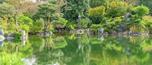Lanterns Prints: View of Shoseien Garden in early Autumn