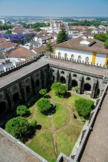 Preservation Prints: View from above showing the courtyard and architecture of the Cathedral of Vora in Portugal