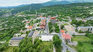 Spaces Prints: View of Shusha with buildings and roads surrounded by mountains in Qarabaqh, Azerbaijan