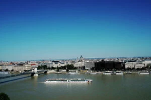 : View of sightseeing boat on the River Danube and Budapest, Hungary, Europe