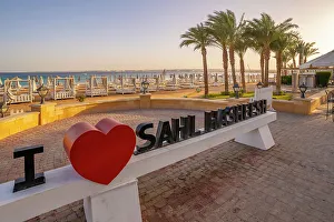 Old Towns Prints: View of sign on beach in Sahl Hasheesh Old Town