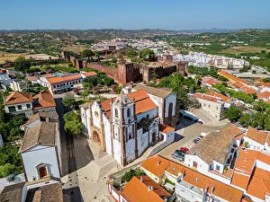 Fortified Prints: View of Silves with its historic fortifications and cathedral in Algarve, Portugal