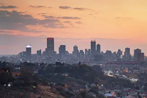 Johannesburg Prints: View of skyline at sunset, Johannesburg, Gauteng, South Africa, Africa