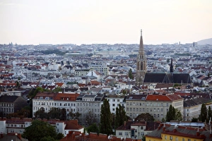 Images Dated 26th August 2007: View over the skyline of Vienna from the Riesenrad giant wheel at Prater Amusment Park
