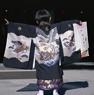 5 10 Years Prints: Back view of a small boyin traditional clothing at the Shichi-go-san