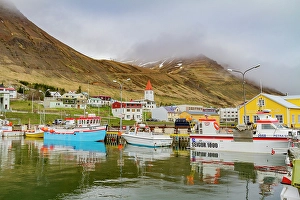 Scandinavian Prints: A view of the small fishing town of Siglufjorour, Iceland